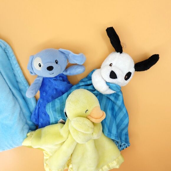 Lovey Lot Duck Dog Taggies Carters Kids Preferred Blue Yellow Security Blanket - Picture 3 of 14